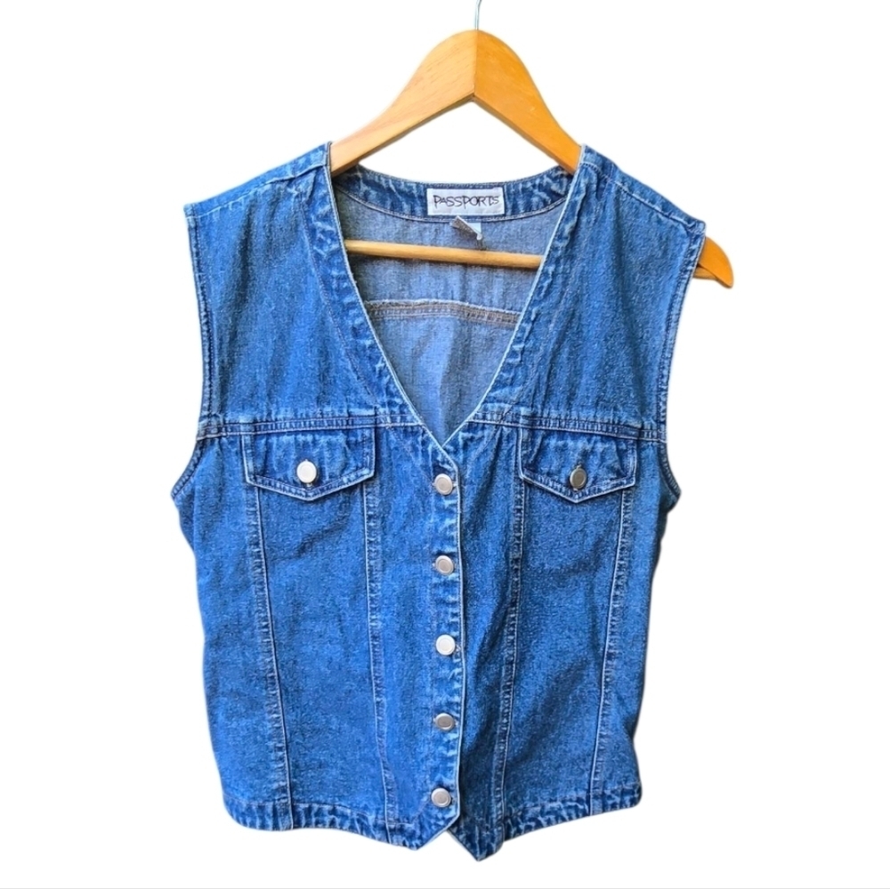 ​🐸🍄 Vintage Passport Hand Painted Mushroom Frog Denim Vest - Size M - Picture 6 of 7